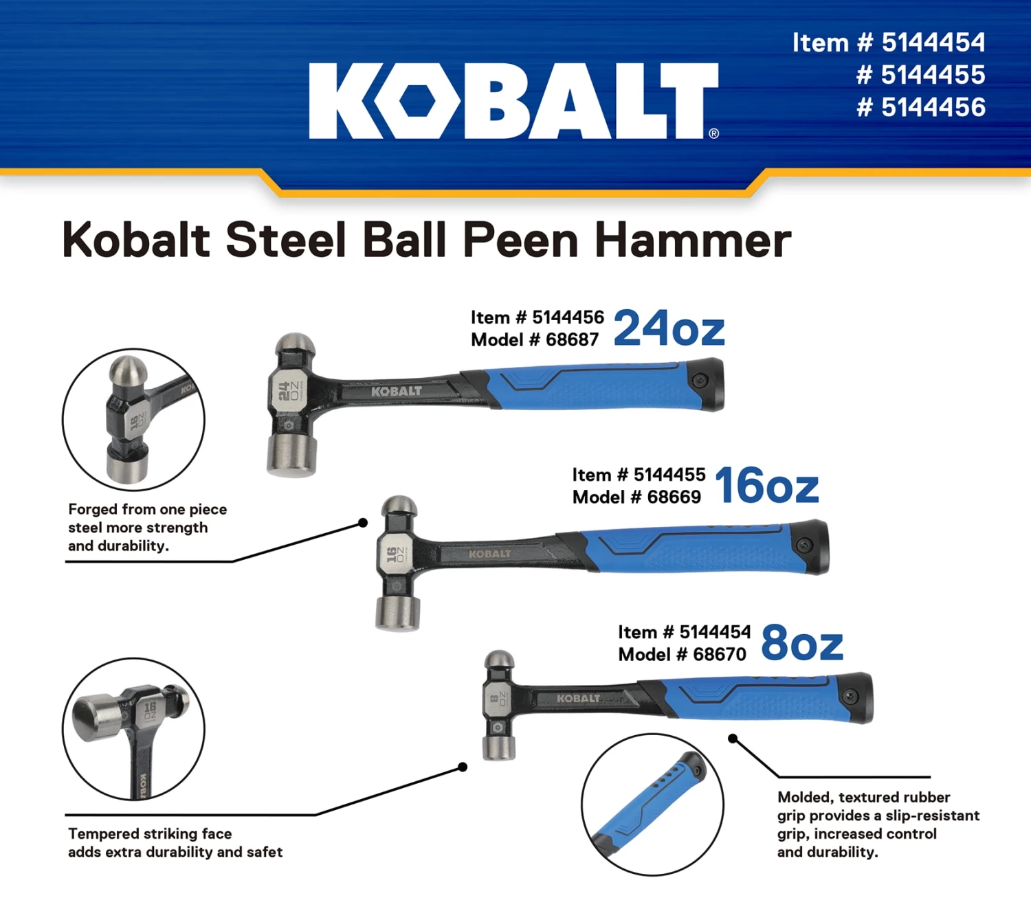 Kobalt 16 -oz Steel Head Steel Handle Ball Peen Hammer 3 Kobalt 16 -oz Steel Head Steel Handle Ball Peen Hammer - Image 3