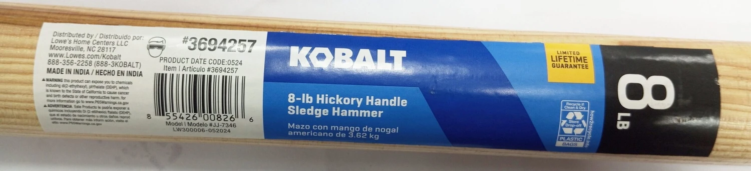 Kobalt 8 -lb Steel Head Wood Handle Engineering Sledge Hammer 3 Kobalt 8 -lb Steel Head Wood Handle Engineering Sledge Hammer - Image 3