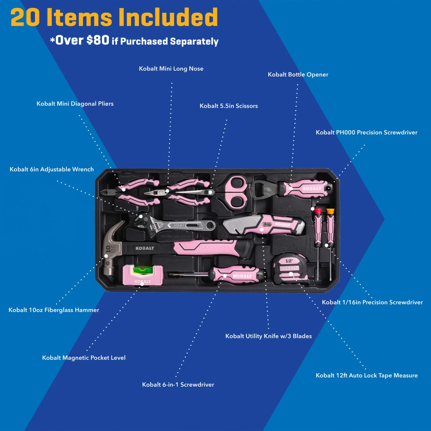 Kobalt 20 -Piece Pink Household Tool Set With Hard Case 2 Kobalt 20 -Piece Pink Household Tool Set With Hard Case - Image 2