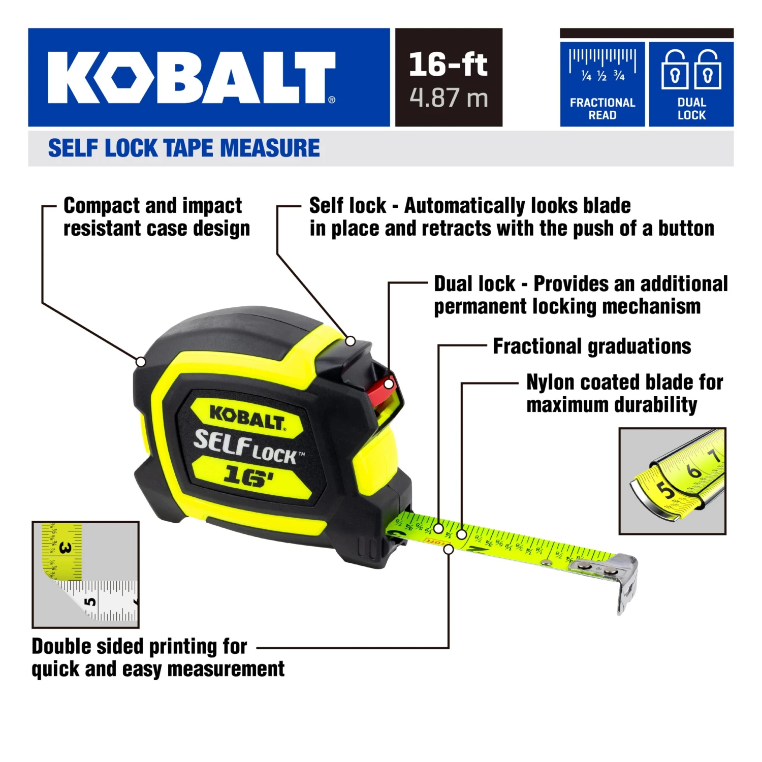Kobalt Self Lock 16-ft Auto Lock Tape Measure 8 Kobalt Self Lock 16-ft Auto Lock Tape Measure - Image 8