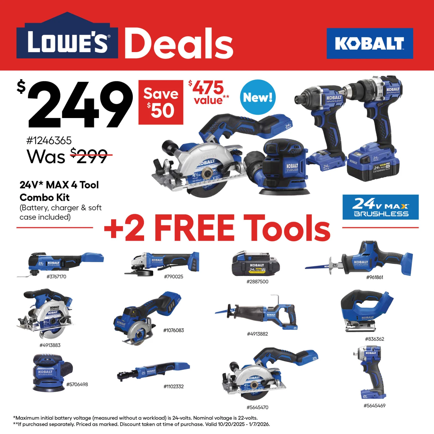 Kobalt 24-volt 4 -Tool Brushless Power Tool Combo Kit ( 1 -Batteries Included And Charger Included ) 2 Kobalt 24-volt 4 -Tool Brushless Power Tool Combo Kit ( 1 -Batteries Included And Charger Included ) - Image 2